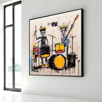 Abstract Band Canvas, Drummer and Guitarist Graffiti Art, Urban Music Wall Art,Vibrant Street Art Style Decor,Ready to Hang Canvas,Large Art