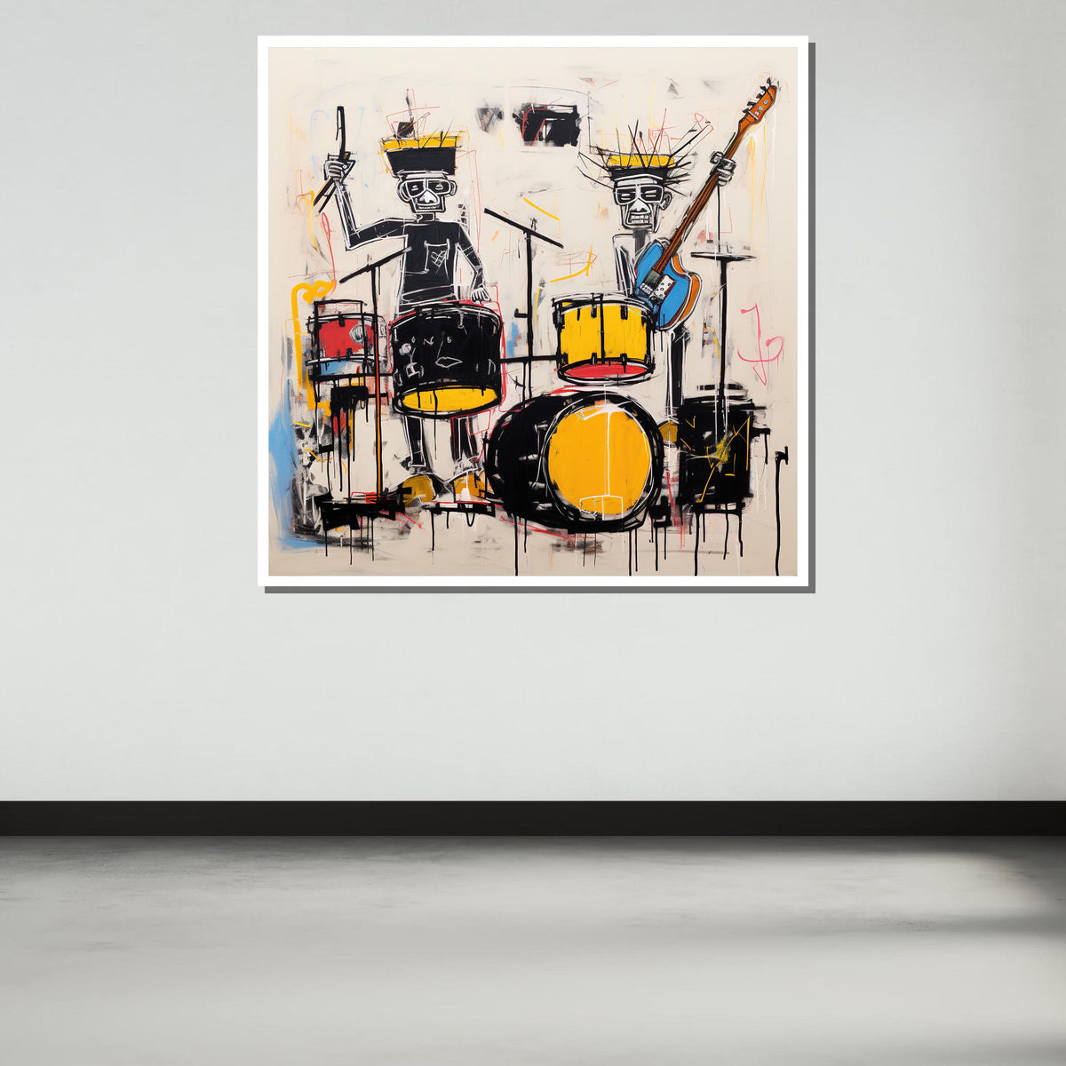 Abstract Band Canvas, Drummer and Guitarist Graffiti Art, Urban Music Wall Art,Vibrant Street Art Style Decor,Ready to Hang Canvas,Large Art