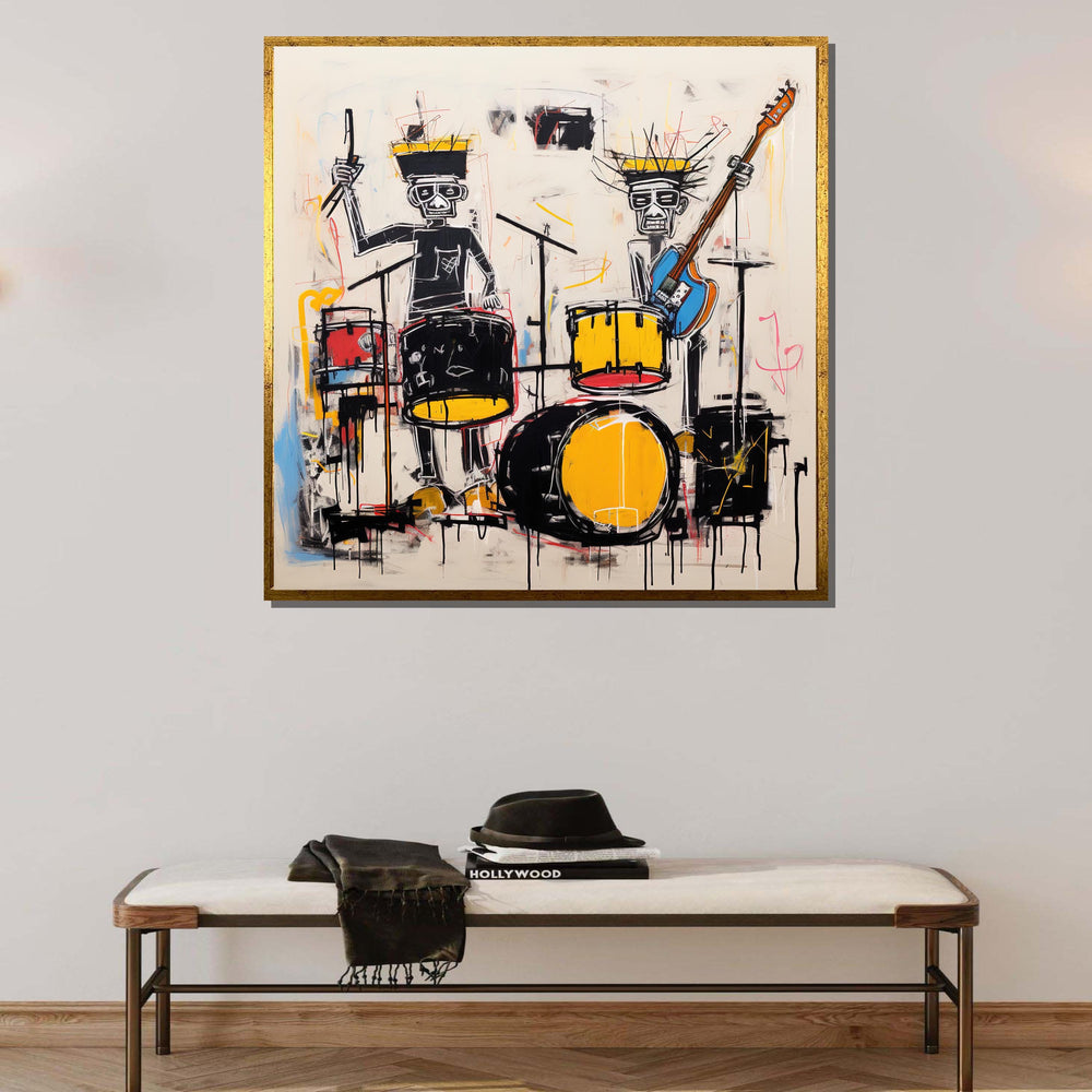 Abstract Band Canvas, Drummer and Guitarist Graffiti Art, Urban Music Wall Art,Vibrant Street Art Style Decor,Ready to Hang Canvas,Large Art