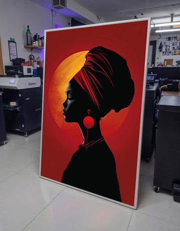 Elegant African Woman Silhouette Canvas, Red Sunset Portrait Art, Afrocentric Wall Decor, Modern Tribal Art Print, Ready to Hang Canvas