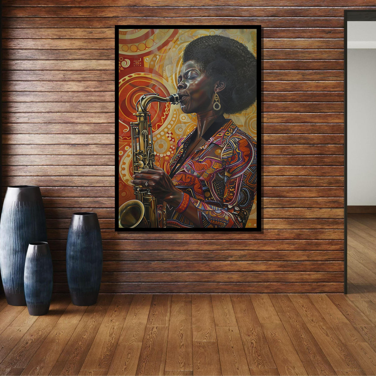 Soulful Saxophone Woman Canvas, Vibrant Jazz Art Portrait, Afrocentric Music Wall Art, Colorful Musician Decor, Ready to Hang Canvas