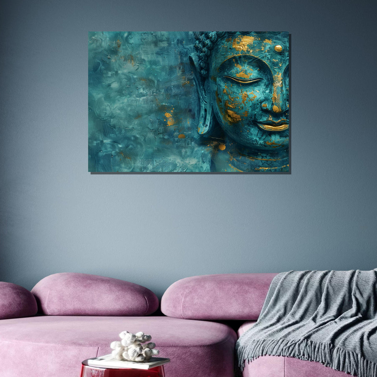 Turquoise and Gold Buddha Canvas, Peaceful Wall Art, Zen Decor, Spiritual Artwork, Modern Religious Wall Decor, Spiritual Motherhood Artwork