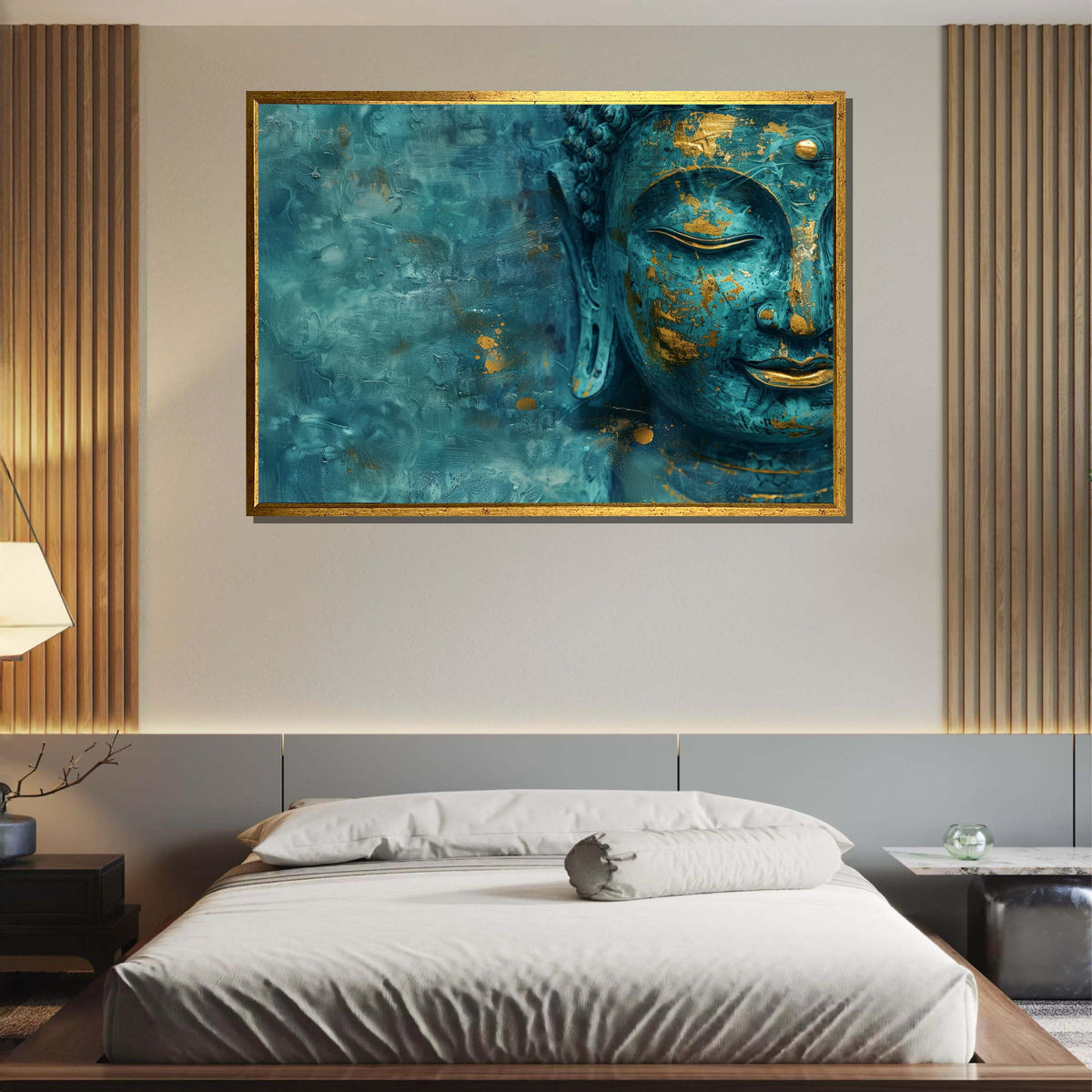 Turquoise and Gold Buddha Canvas, Peaceful Wall Art, Zen Decor, Spiritual Artwork, Modern Religious Wall Decor, Spiritual Motherhood Artwork