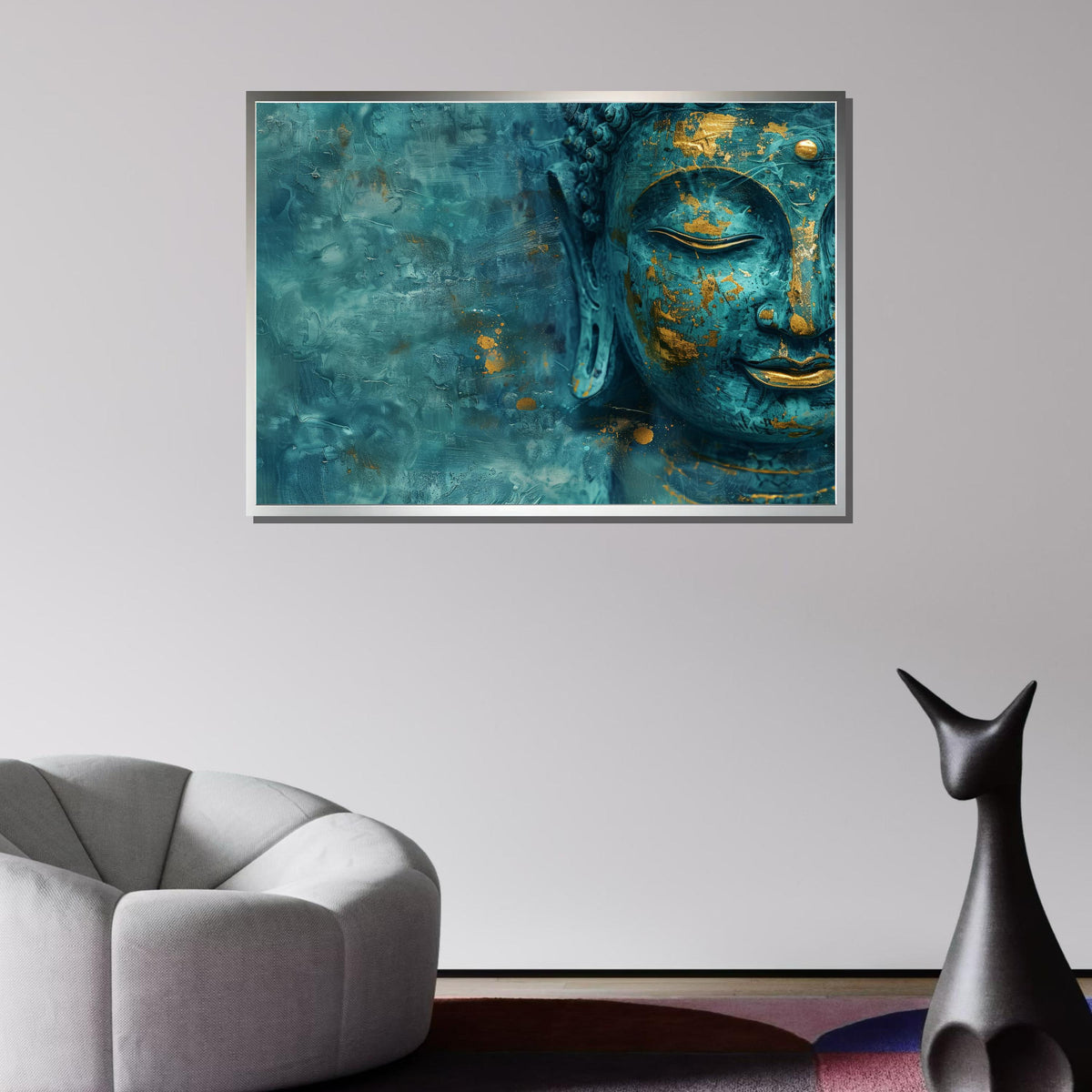 Turquoise and Gold Buddha Canvas, Peaceful Wall Art, Zen Decor, Spiritual Artwork, Modern Religious Wall Decor, Spiritual Motherhood Artwork