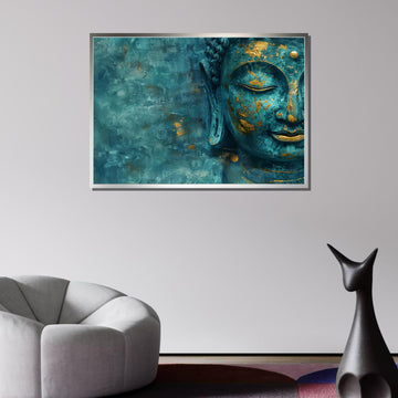 Turquoise and Gold Buddha Canvas, Peaceful Wall Art, Zen Decor, Spiritual Artwork, Modern Religious Wall Decor, Spiritual Motherhood Artwork