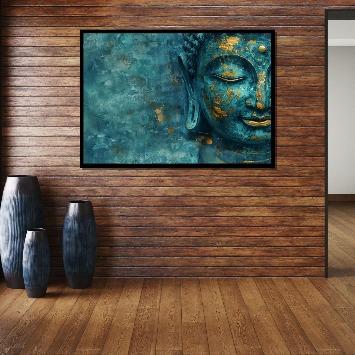 Turquoise and Gold Buddha Canvas, Peaceful Wall Art, Zen Decor, Spiritual Artwork, Modern Religious Wall Decor, Spiritual Motherhood Artwork