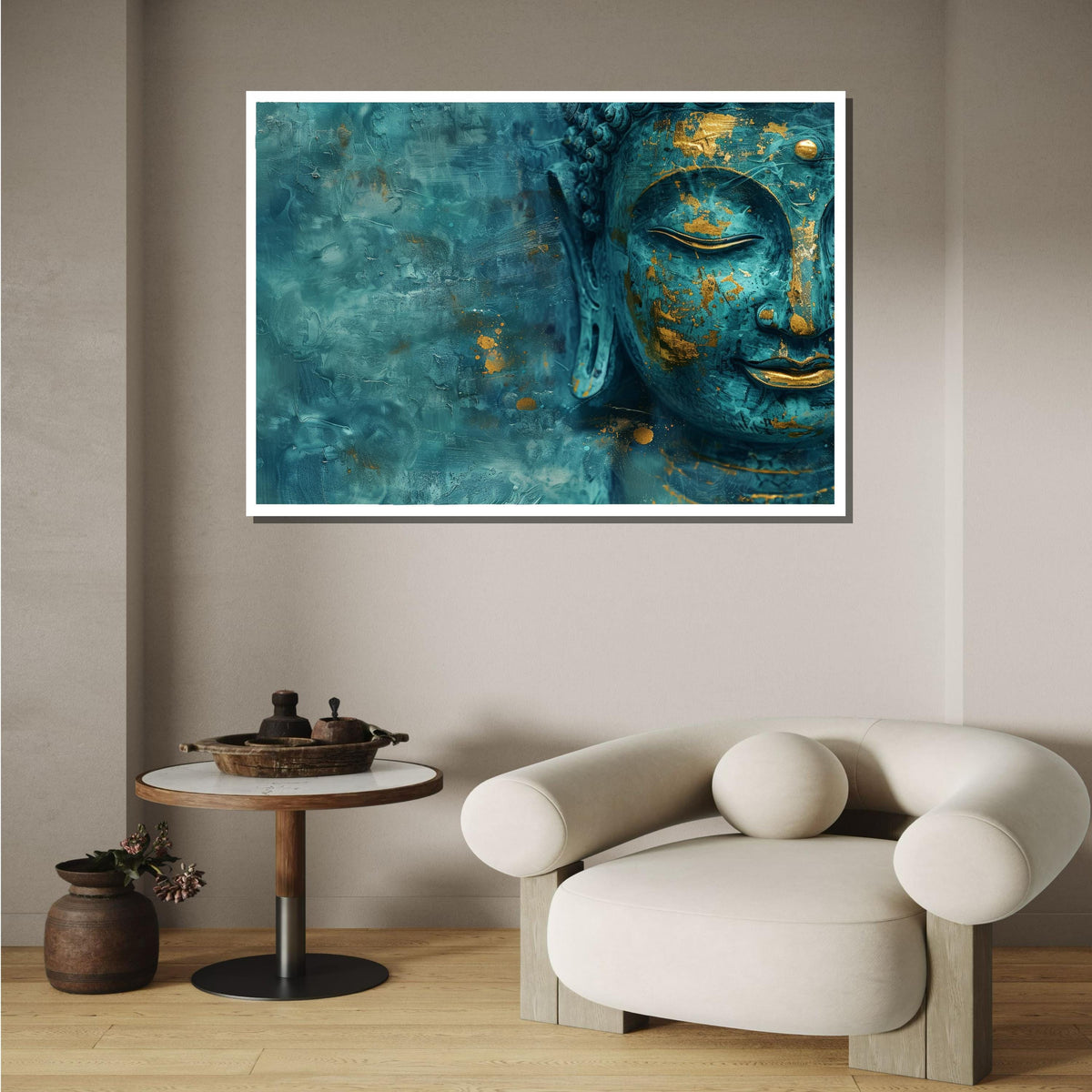 Turquoise and Gold Buddha Canvas, Peaceful Wall Art, Zen Decor, Spiritual Artwork, Modern Religious Wall Decor, Spiritual Motherhood Artwork