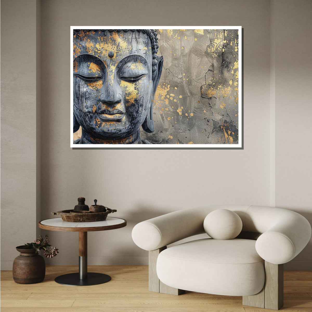 Gold Buddha Canvas, Peaceful Wall Art, Zen Decor, Spiritual Artwork, Modern Religious Wall Decor, Spiritual Motherhood Artwork