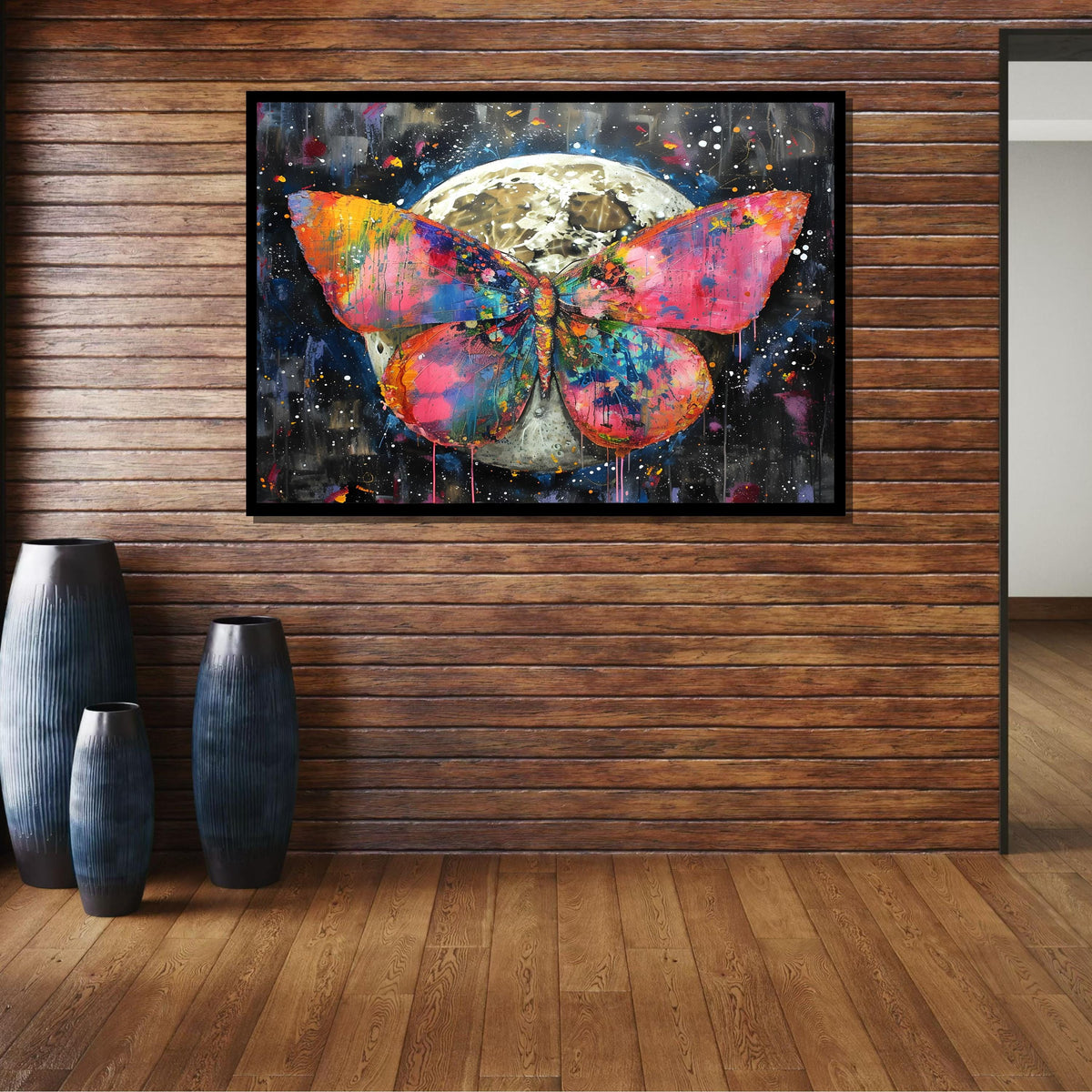 Vibrant Abstract Butterfly Canvas, Bold Colorful Butterfly Art, Butterfly Modern Wall Decor, Animal Poster,Ready to Hang Butterfly Painting