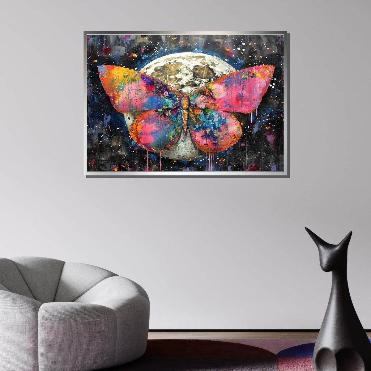 Vibrant Abstract Butterfly Canvas, Bold Colorful Butterfly Art, Butterfly Modern Wall Decor, Animal Poster,Ready to Hang Butterfly Painting