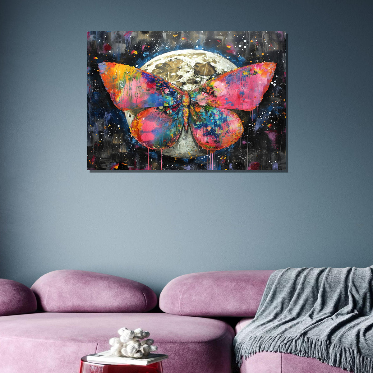 Vibrant Abstract Butterfly Canvas, Bold Colorful Butterfly Art, Butterfly Modern Wall Decor, Animal Poster,Ready to Hang Butterfly Painting
