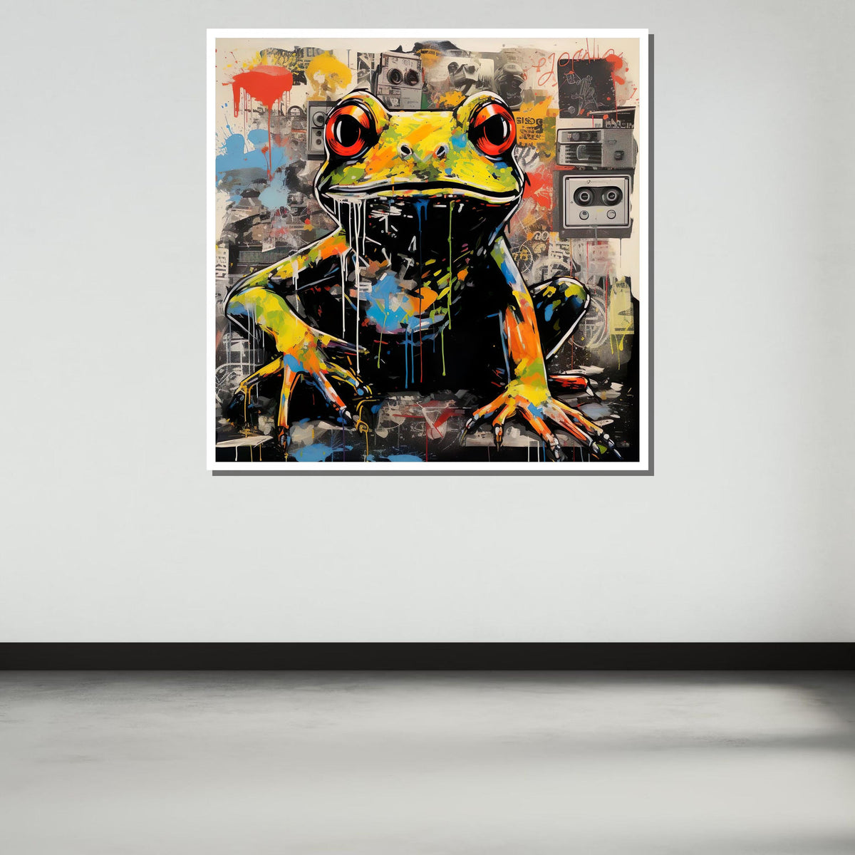 Graffiti Frog Canvas Art, Vibrant Urban Frog Painting, Street Style Animal Wall Decor, Pop Art Amphibian Print, Ready to Hang Canvas