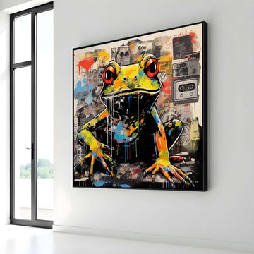 Graffiti Frog Canvas Art, Vibrant Urban Frog Painting, Street Style Animal Wall Decor, Pop Art Amphibian Print, Ready to Hang Canvas