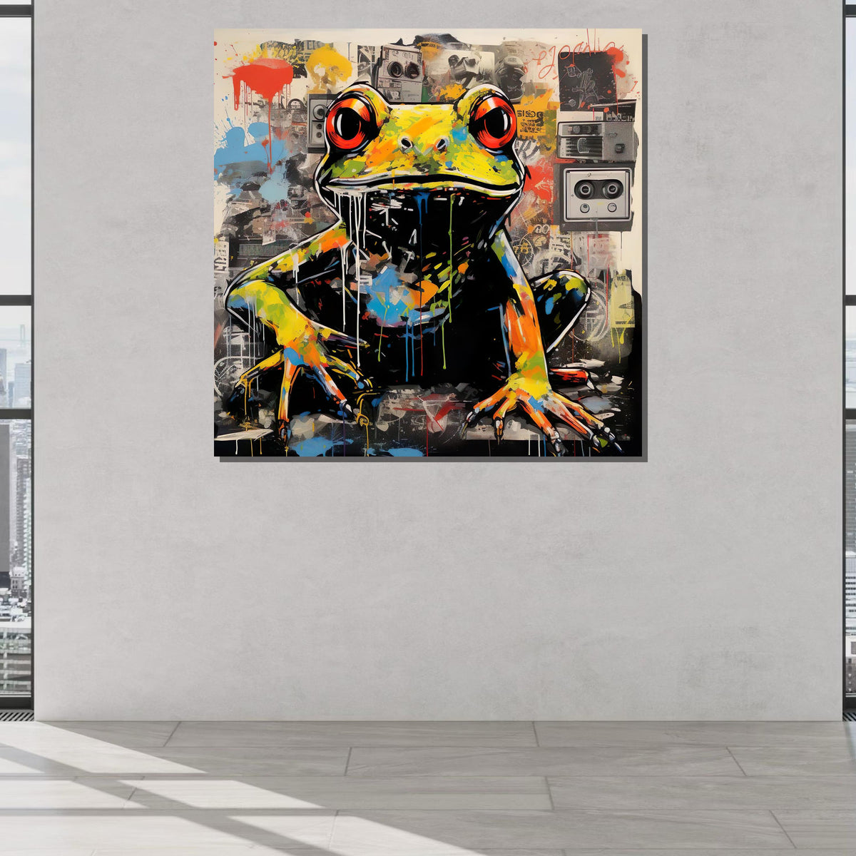 Graffiti Frog Canvas Art, Vibrant Urban Frog Painting, Street Style Animal Wall Decor, Pop Art Amphibian Print, Ready to Hang Canvas