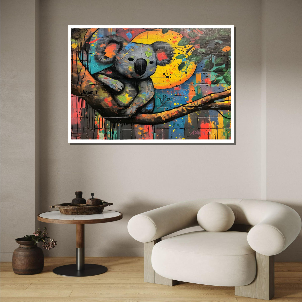 Graffiti Koala Canvas, Urban Wall Art, Colorful Australian Animal Print, Street Art Style Koala Painting, Ready to Hang Decor