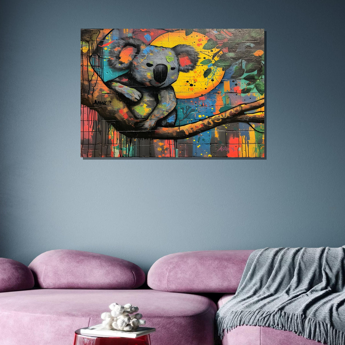 Graffiti Koala Canvas, Urban Wall Art, Colorful Australian Animal Print, Street Art Style Koala Painting, Ready to Hang Decor