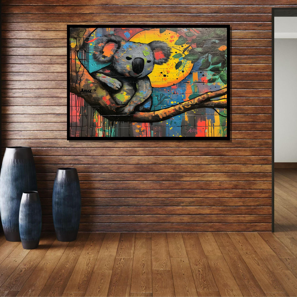 Graffiti Koala Canvas, Urban Wall Art, Colorful Australian Animal Print, Street Art Style Koala Painting, Ready to Hang Decor