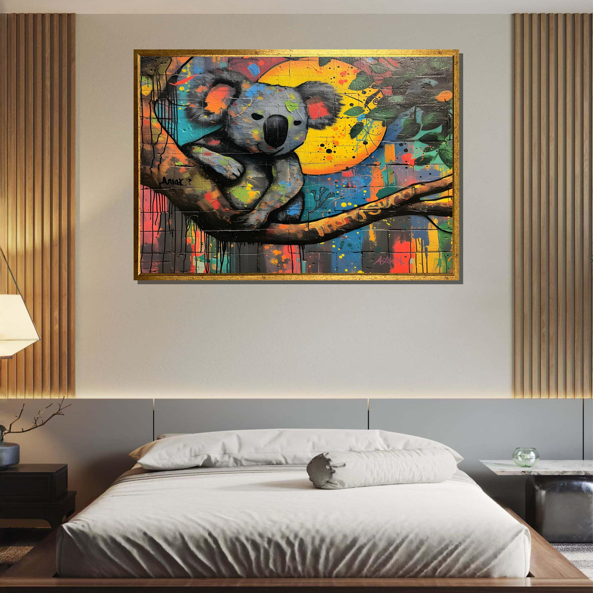 Graffiti Koala Canvas, Urban Wall Art, Colorful Australian Animal Print, Street Art Style Koala Painting, Ready to Hang Decor