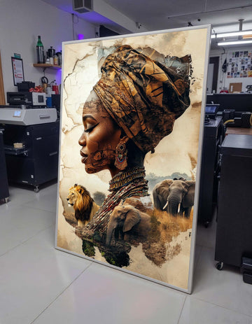 African Heritage Portrait, Tribal Woman with Wildlife, Cultural Collage Art, African Wildlife Canvas, Ethnic Art Wall Decor, Ready to Hang