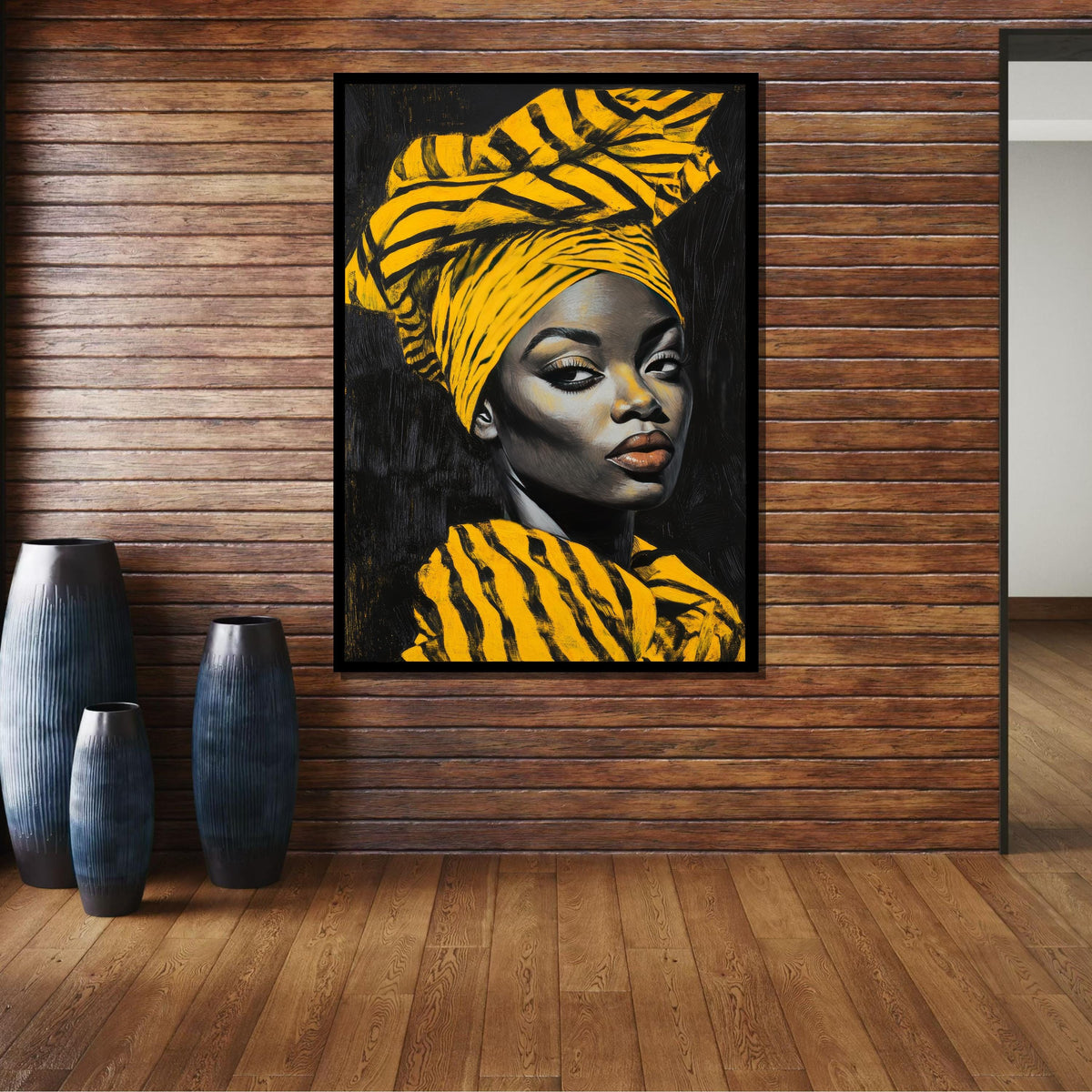 Bold African Woman Portrait, Yellow Turban Art, Modern African Beauty Canvas, Striking Headwrap Wall Art, Ready to Hang Home Decor