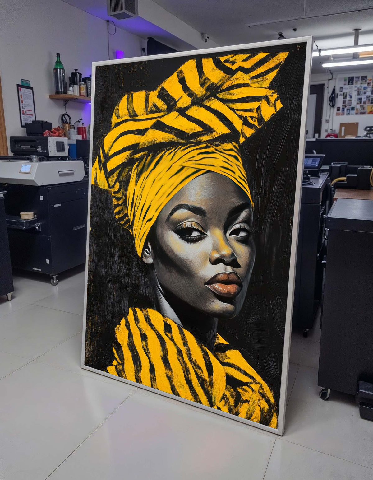Bold African Woman Portrait, Yellow Turban Art, Modern African Beauty Canvas, Striking Headwrap Wall Art, Ready to Hang Home Decor