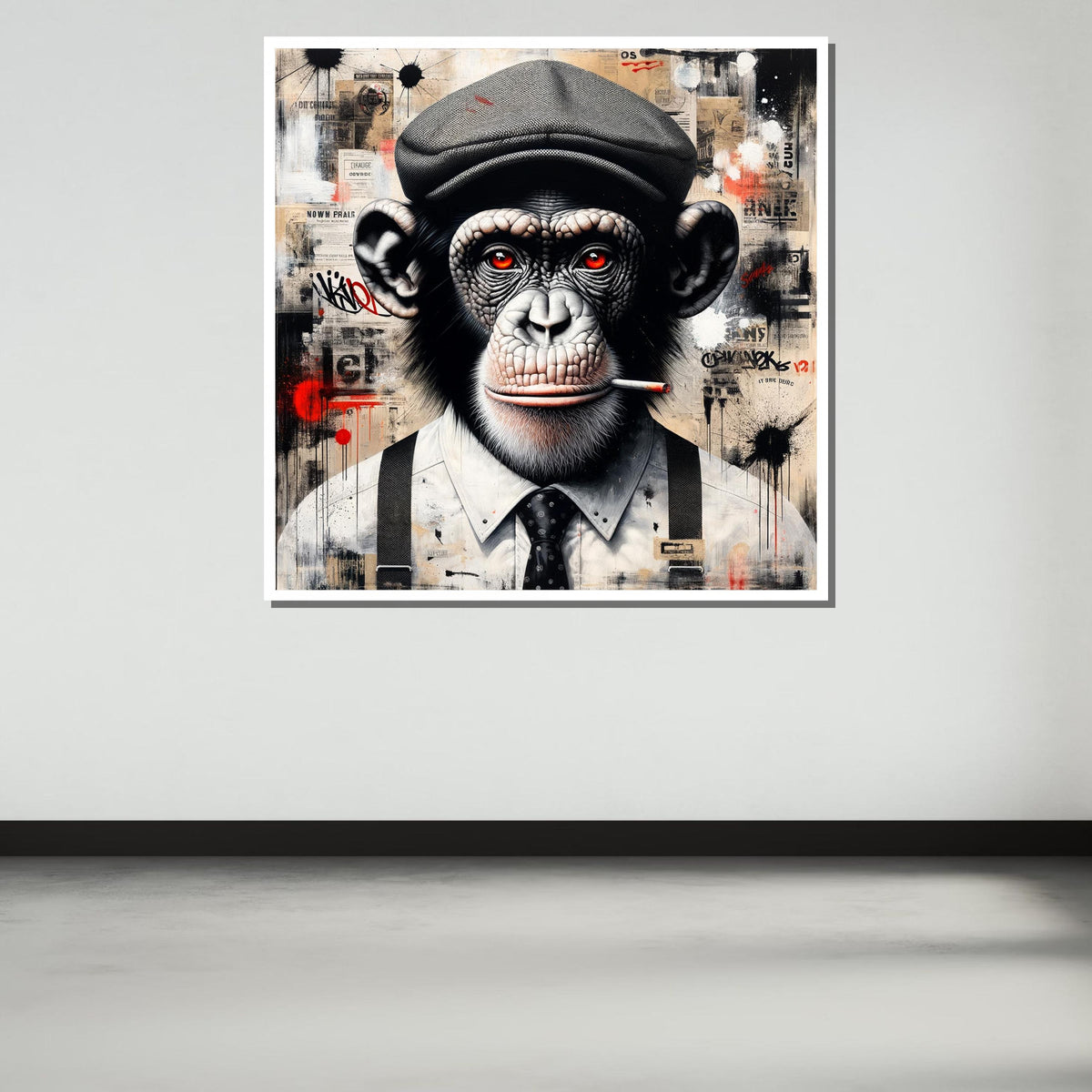 Street Art Monkey Canvas, Smoking Chimp Art Print, Urban Graffiti Animal Decor, Cool Ape Wall Art, Modern Pop Art Canvas, Ready to Hang
