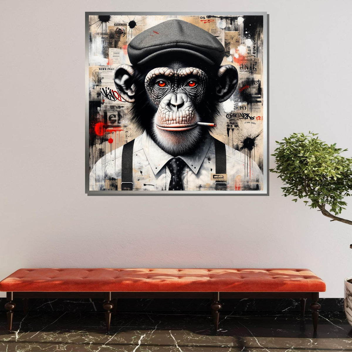 Street Art Monkey Canvas, Smoking Chimp Art Print, Urban Graffiti Animal Decor, Cool Ape Wall Art, Modern Pop Art Canvas, Ready to Hang