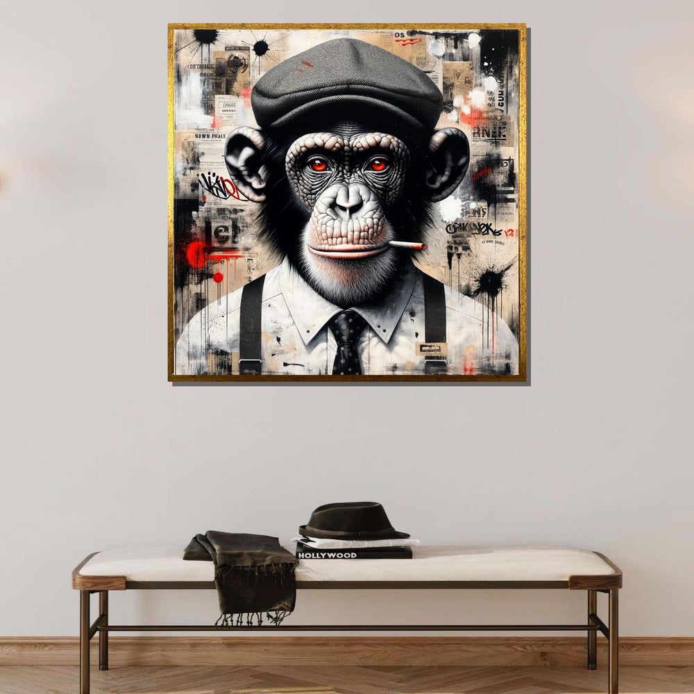 Street Art Monkey Canvas, Smoking Chimp Art Print, Urban Graffiti Animal Decor, Cool Ape Wall Art, Modern Pop Art Canvas, Ready to Hang