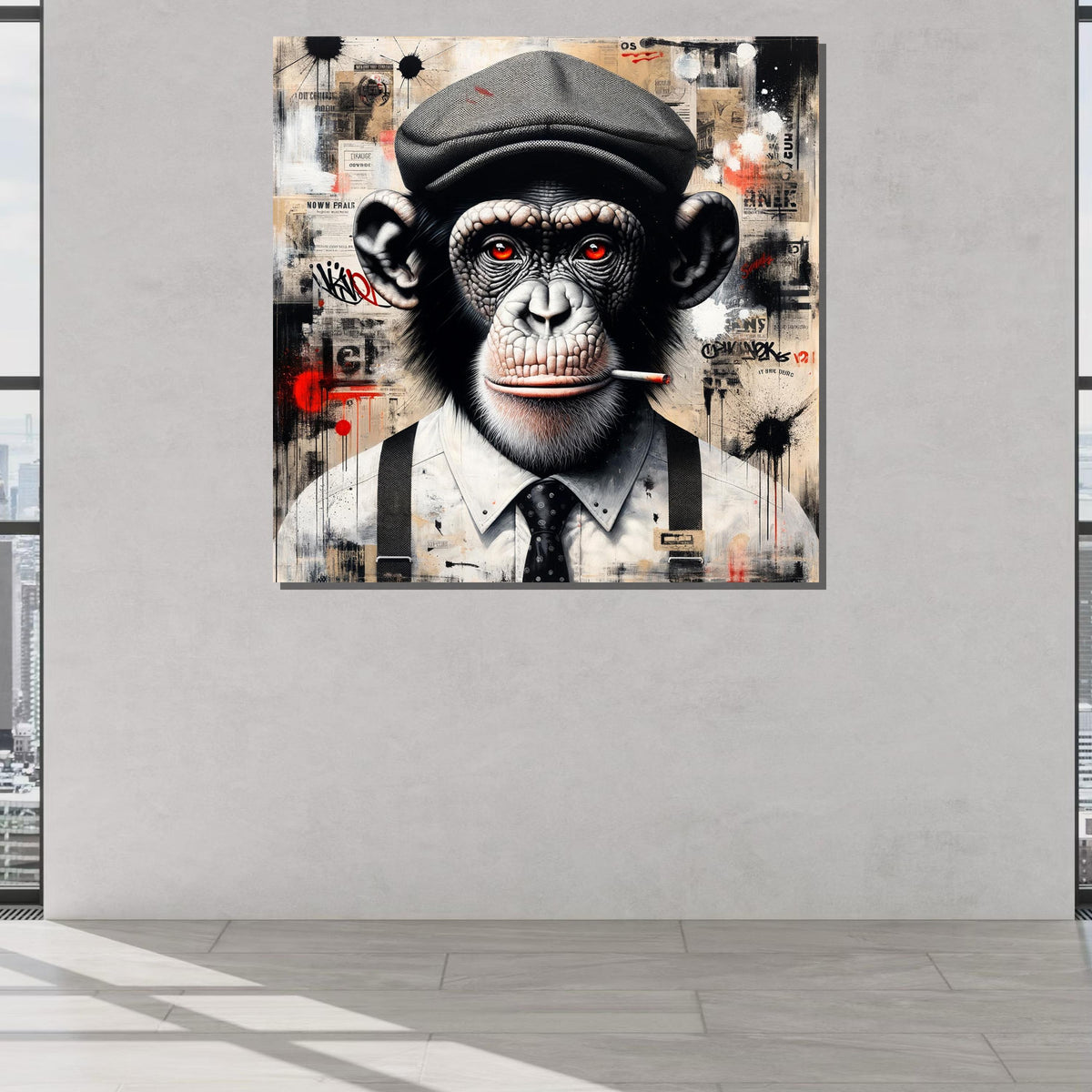 Street Art Monkey Canvas, Smoking Chimp Art Print, Urban Graffiti Animal Decor, Cool Ape Wall Art, Modern Pop Art Canvas, Ready to Hang