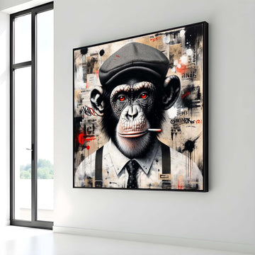 Street Art Monkey Canvas, Smoking Chimp Art Print, Urban Graffiti Animal Decor, Cool Ape Wall Art, Modern Pop Art Canvas, Ready to Hang