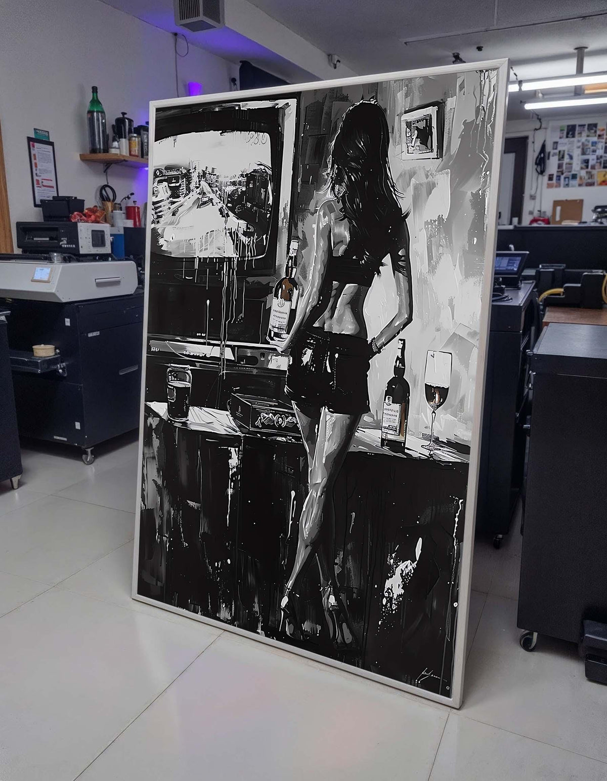 Monochrome Seduction Canvas, Sexy Black and White Art, Woman Holding Whiskey, Edgy Noir Wall Art, Urban Lounge Decor, Ready to Hang