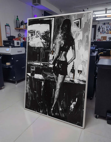 Monochrome Seduction Canvas, Sexy Black and White Art, Woman Holding Whiskey, Edgy Noir Wall Art, Urban Lounge Decor, Ready to Hang