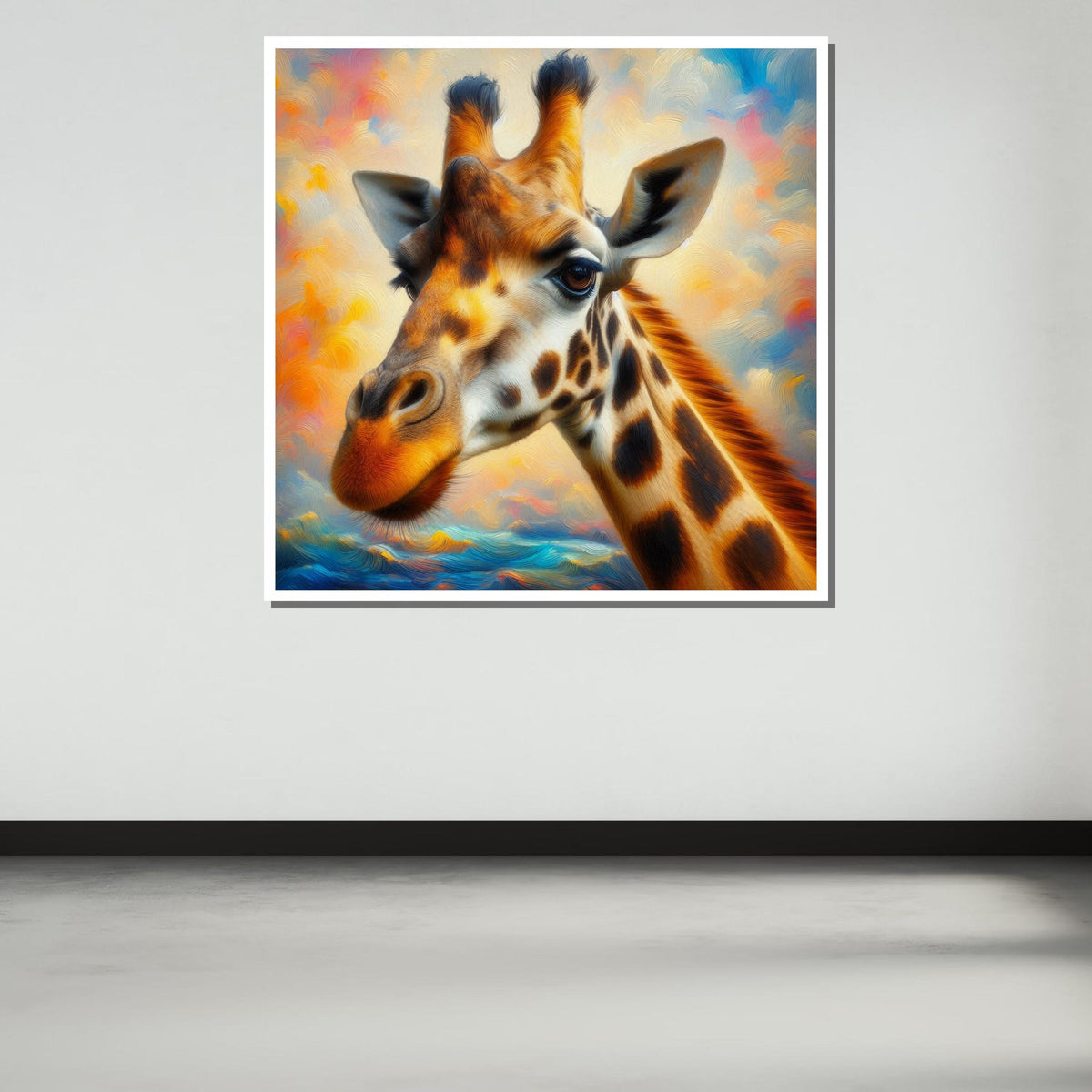 Colorful Giraffe Portrait, Animal Wall Art, Vibrant Wildlife Canvas, Giraffe Painting Print, Nature-Inspired Home Decor, Large Wall Art