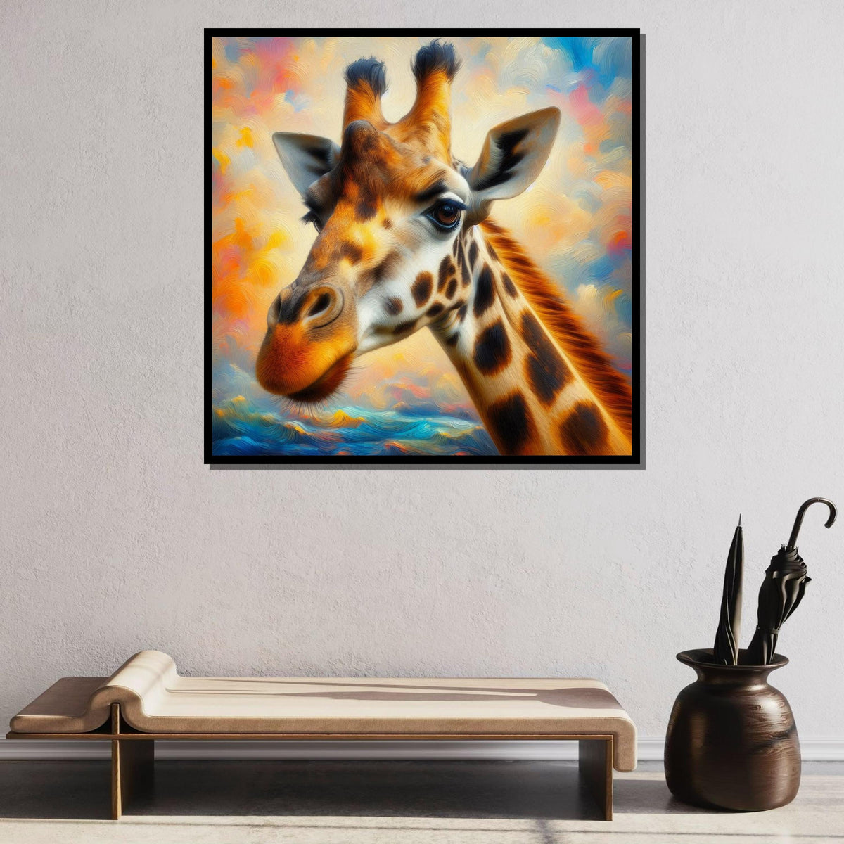 Colorful Giraffe Portrait, Animal Wall Art, Vibrant Wildlife Canvas, Giraffe Painting Print, Nature-Inspired Home Decor, Large Wall Art