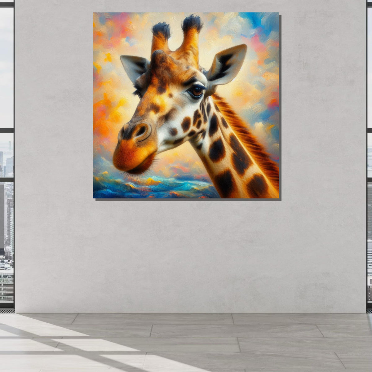 Colorful Giraffe Portrait, Animal Wall Art, Vibrant Wildlife Canvas, Giraffe Painting Print, Nature-Inspired Home Decor, Large Wall Art