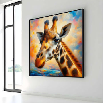 Colorful Giraffe Portrait, Animal Wall Art, Vibrant Wildlife Canvas, Giraffe Painting Print, Nature-Inspired Home Decor, Large Wall Art