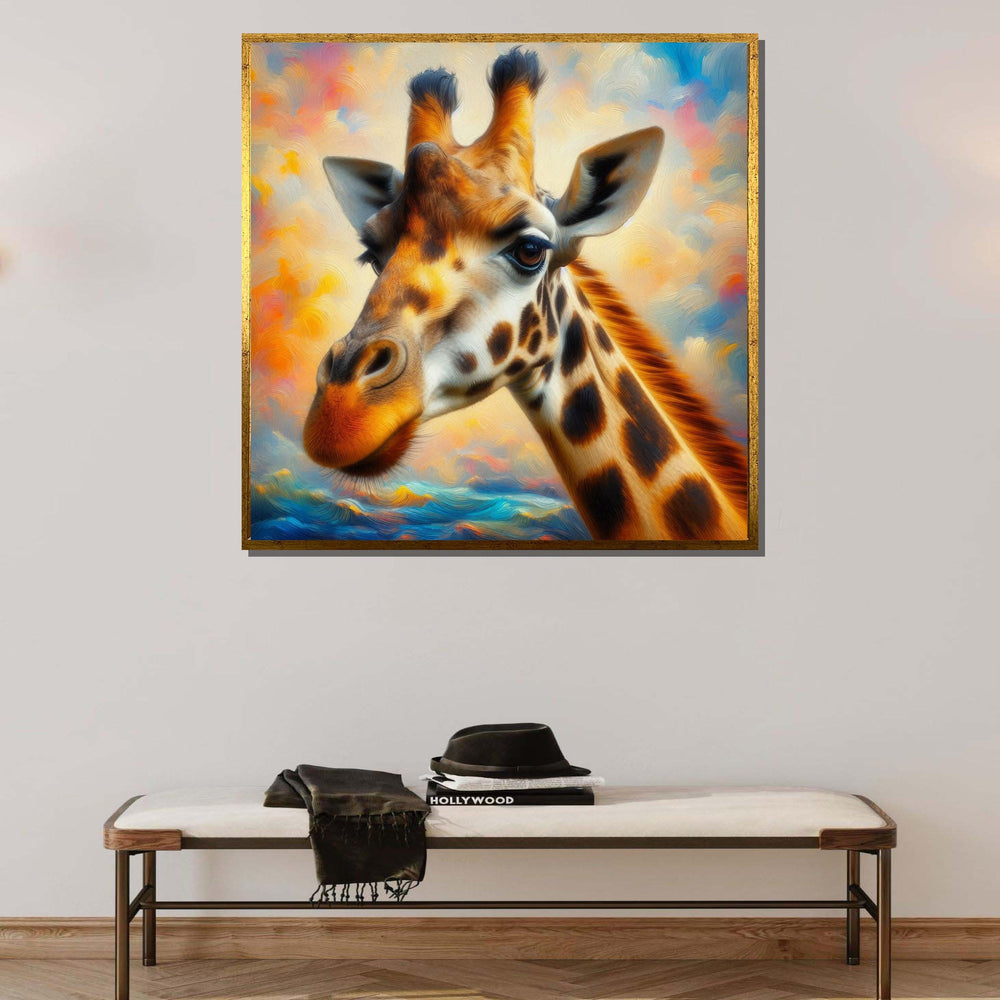 Colorful Giraffe Portrait, Animal Wall Art, Vibrant Wildlife Canvas, Giraffe Painting Print, Nature-Inspired Home Decor, Large Wall Art