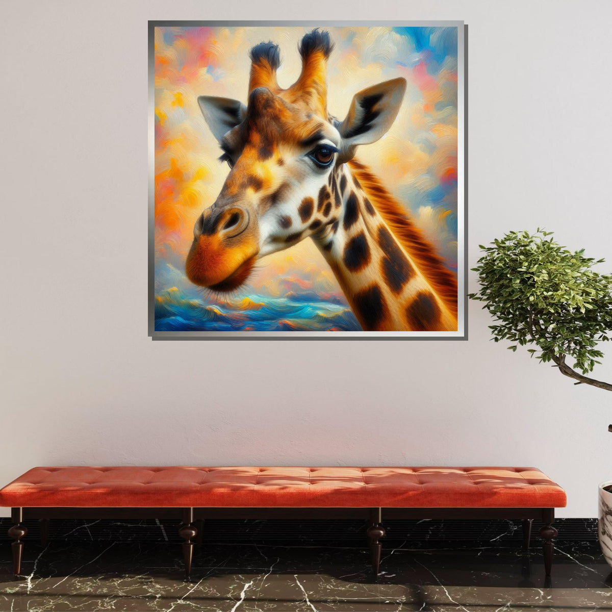 Colorful Giraffe Portrait, Animal Wall Art, Vibrant Wildlife Canvas, Giraffe Painting Print, Nature-Inspired Home Decor, Large Wall Art