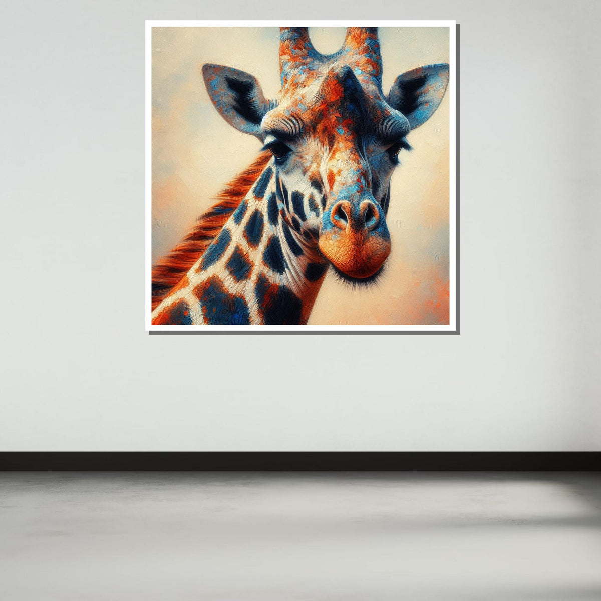 Colorful Giraffe Portrait, Animal Wall Art, Vibrant Wildlife Canvas, Giraffe Painting Print, Nature-Inspired Home Decor, Large Wall Art