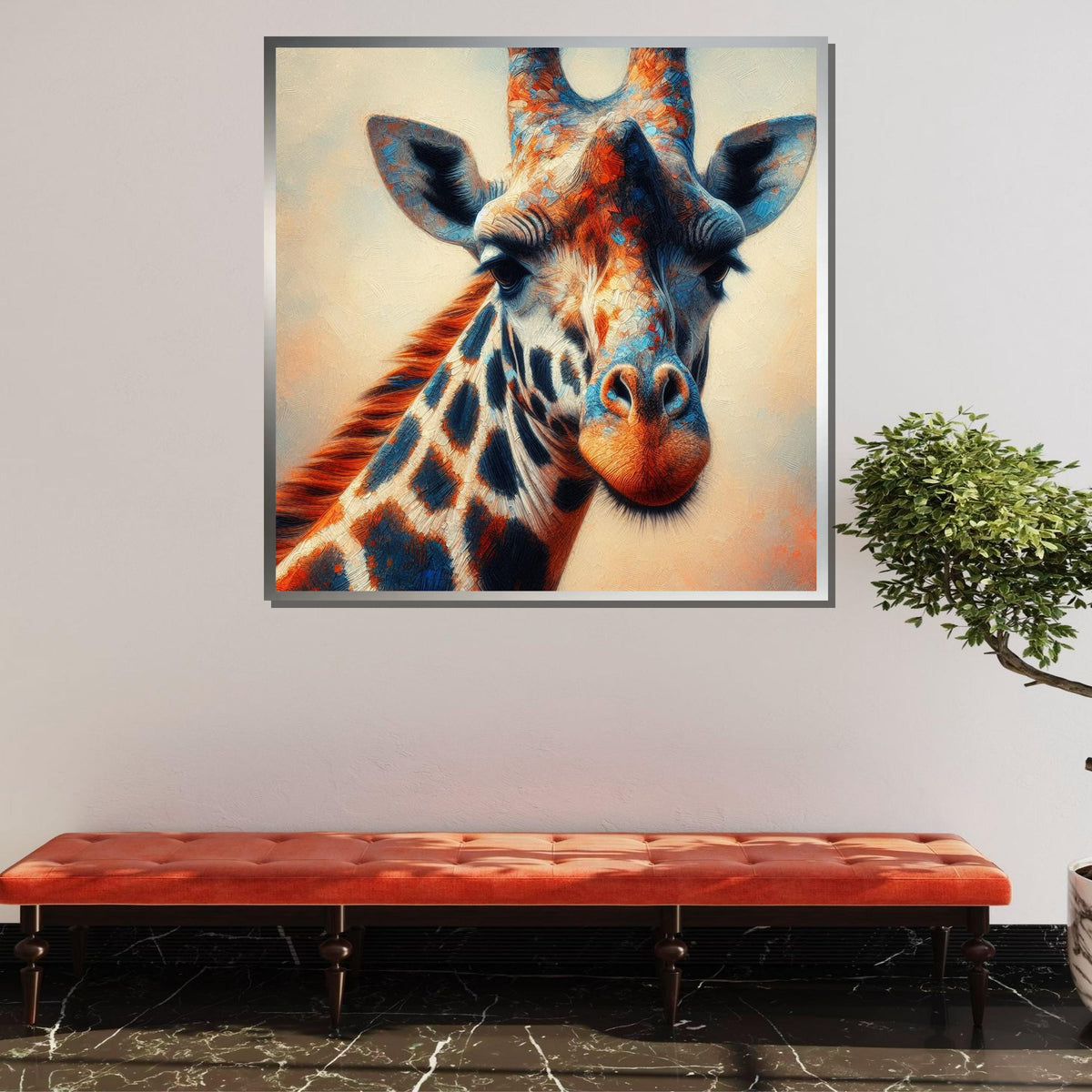 Colorful Giraffe Portrait, Animal Wall Art, Vibrant Wildlife Canvas, Giraffe Painting Print, Nature-Inspired Home Decor, Large Wall Art
