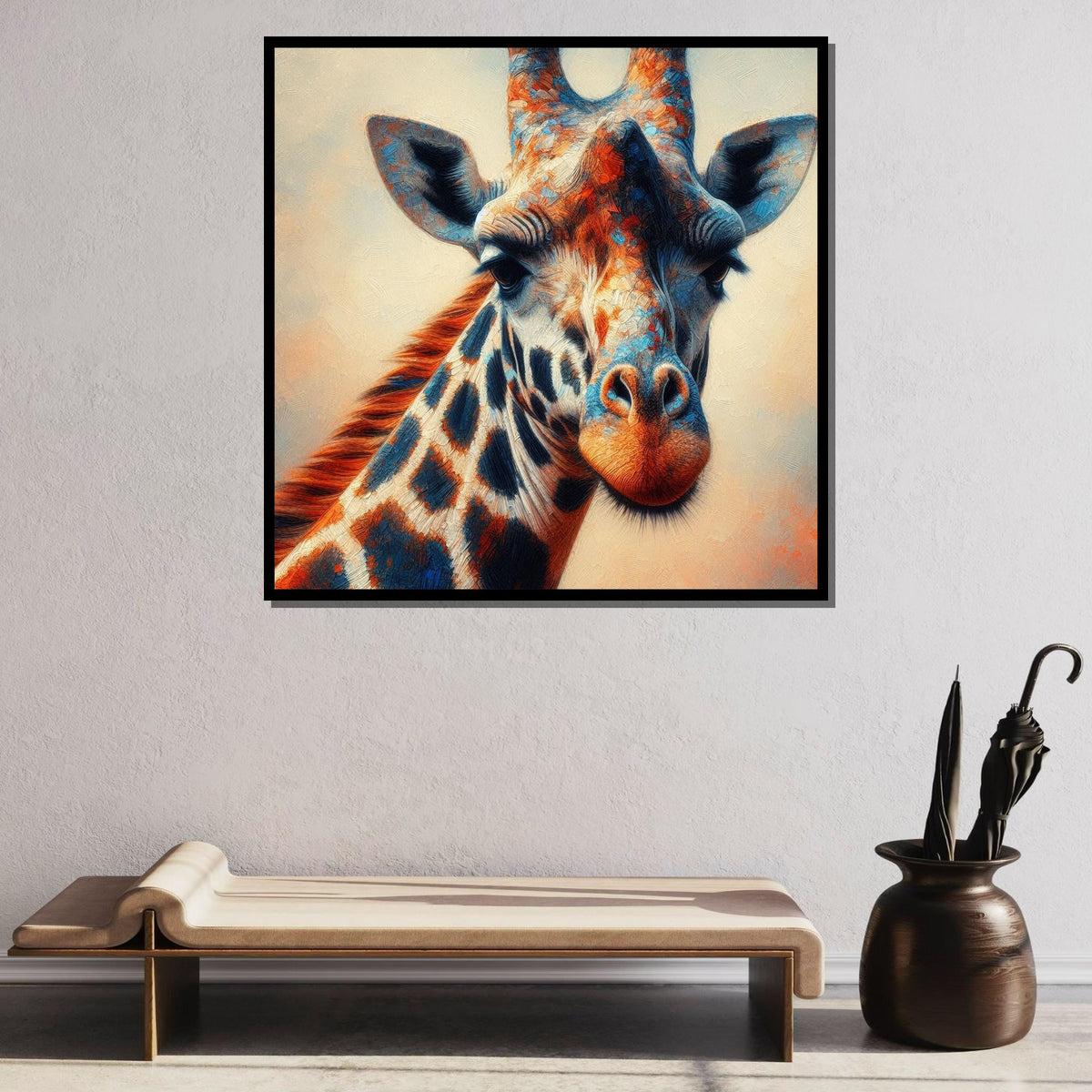 Colorful Giraffe Portrait, Animal Wall Art, Vibrant Wildlife Canvas, Giraffe Painting Print, Nature-Inspired Home Decor, Large Wall Art