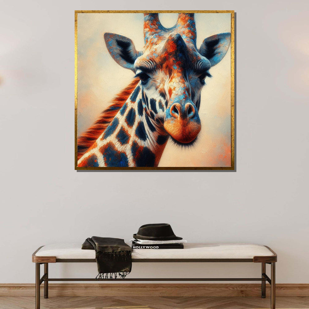 Colorful Giraffe Portrait, Animal Wall Art, Vibrant Wildlife Canvas, Giraffe Painting Print, Nature-Inspired Home Decor, Large Wall Art