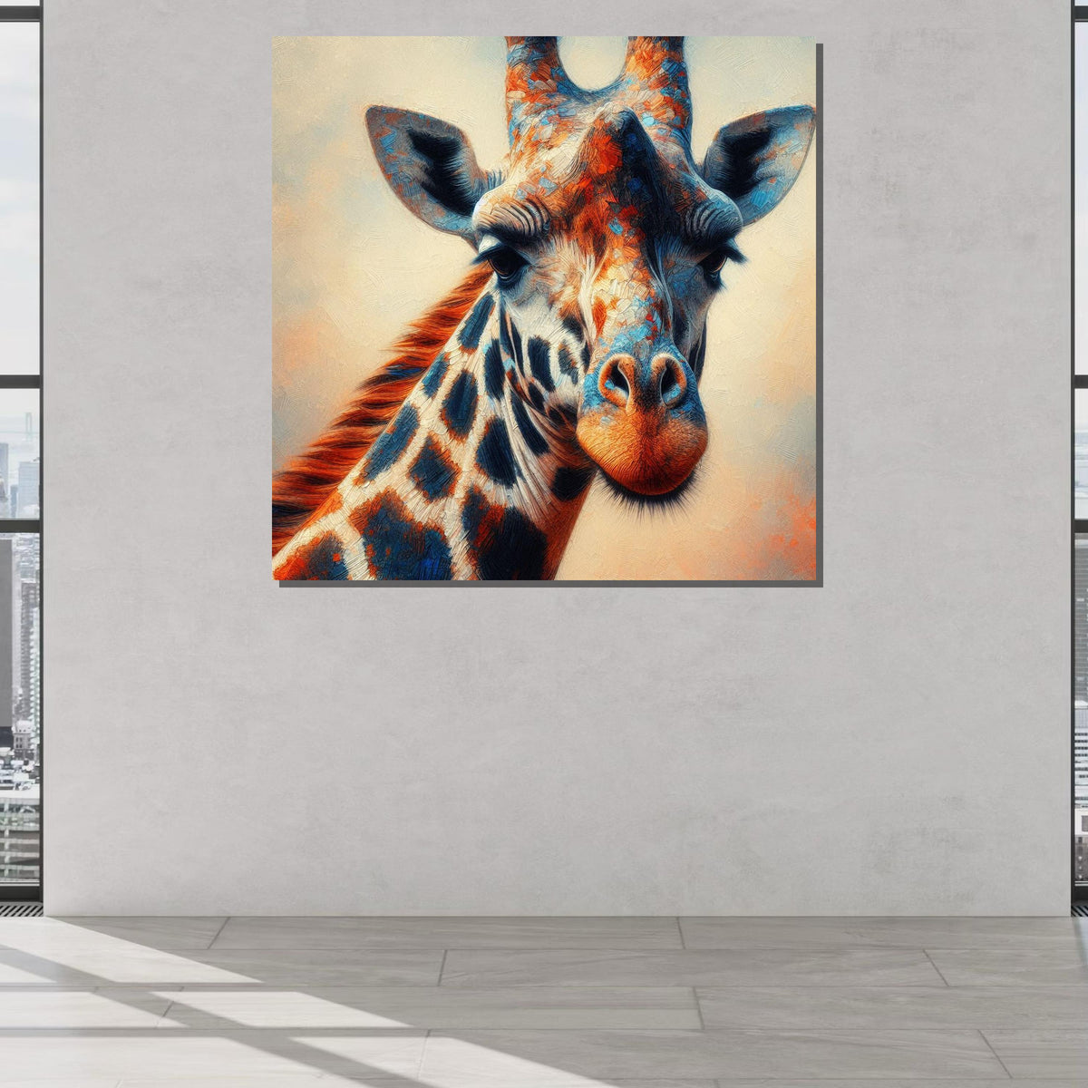 Colorful Giraffe Portrait, Animal Wall Art, Vibrant Wildlife Canvas, Giraffe Painting Print, Nature-Inspired Home Decor, Large Wall Art