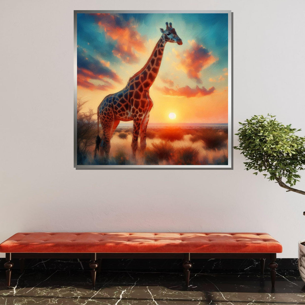 Colorful Giraffe Portrait, Animal Wall Art, Vibrant Wildlife Canvas, Giraffe Painting Print, Nature-Inspired Home Decor, Large Wall Art