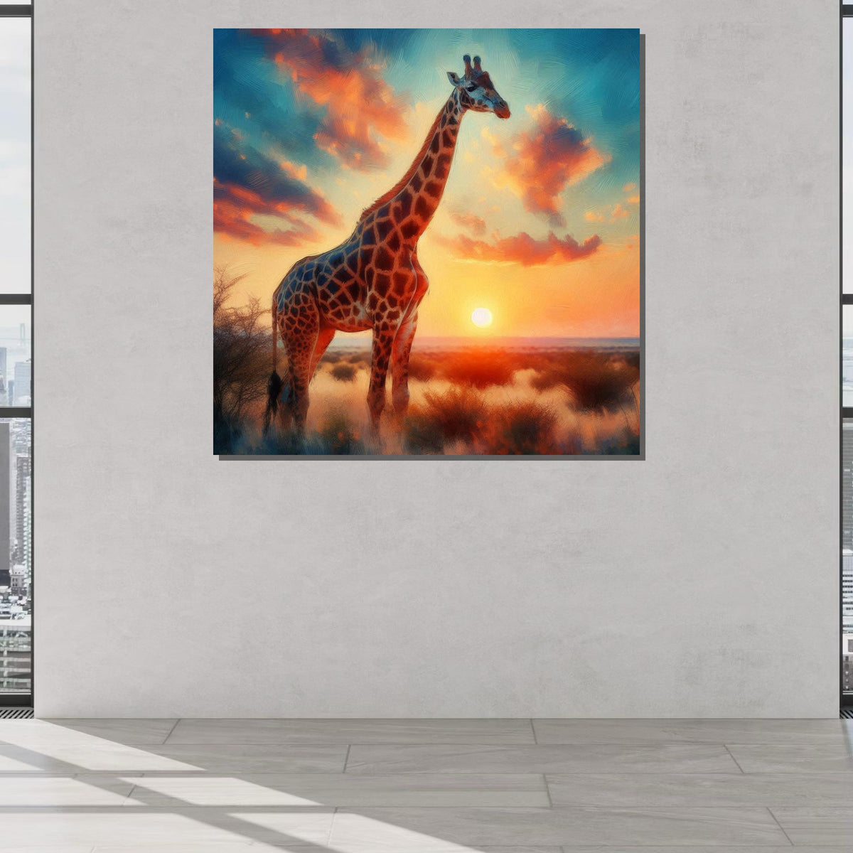 Colorful Giraffe Portrait, Animal Wall Art, Vibrant Wildlife Canvas, Giraffe Painting Print, Nature-Inspired Home Decor, Large Wall Art