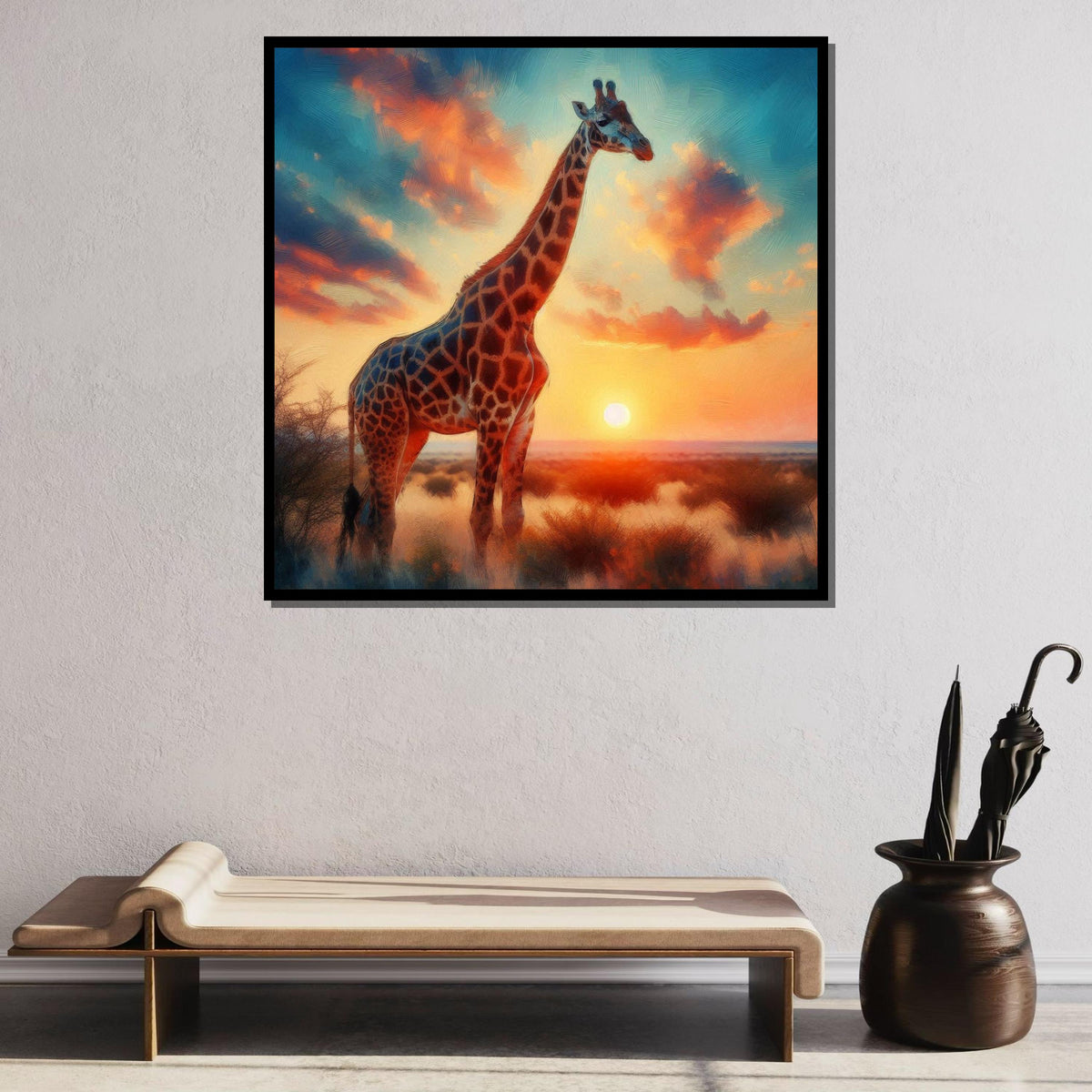 Colorful Giraffe Portrait, Animal Wall Art, Vibrant Wildlife Canvas, Giraffe Painting Print, Nature-Inspired Home Decor, Large Wall Art