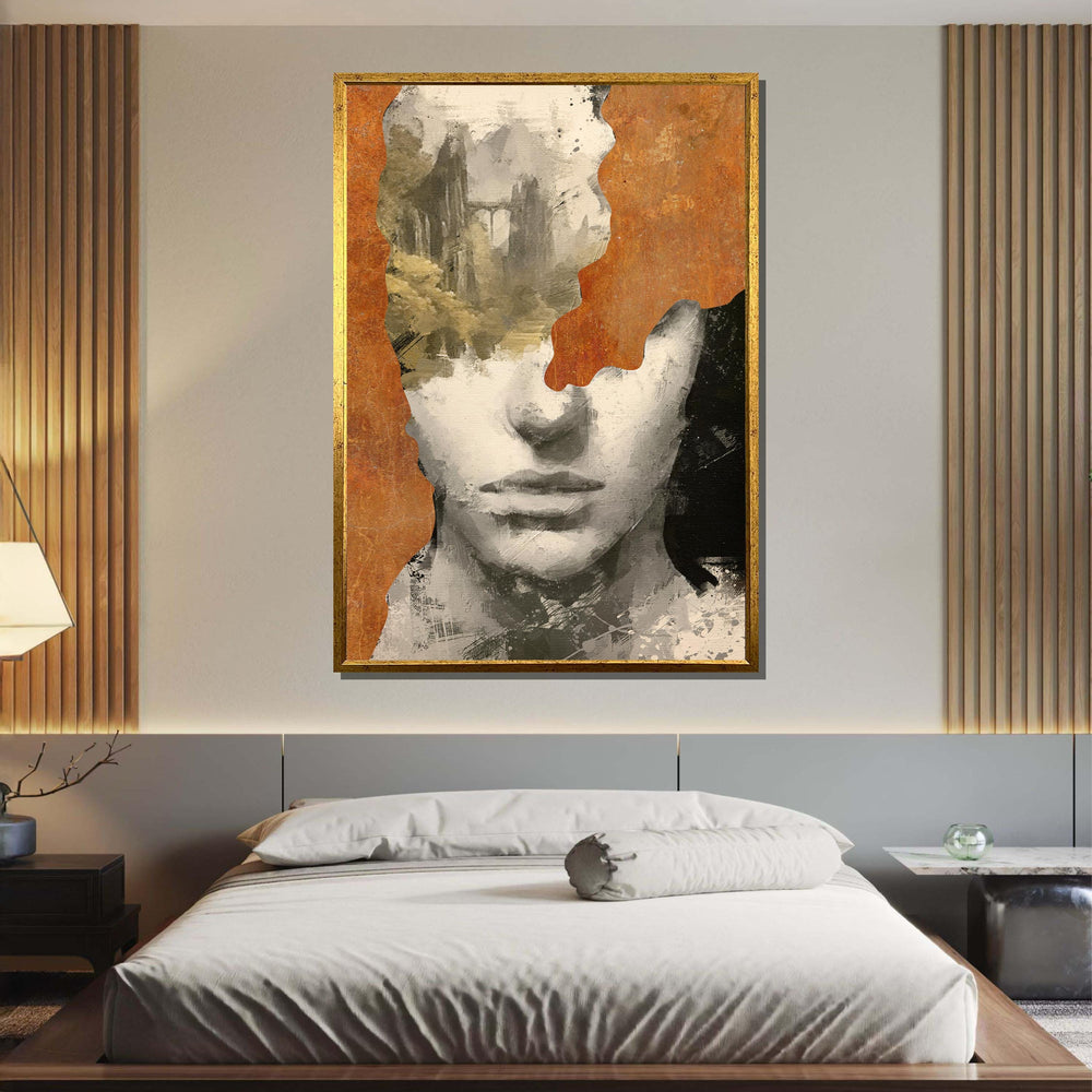 Abstract Landscape Portrait Canvas, Modern Face Art with Nature, Abstract Minimalist Wall Decor, Rustic Monochrome Art, Ready to Hang Canvas