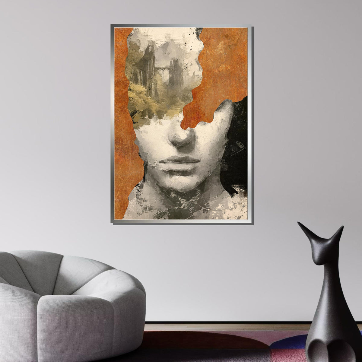 Abstract Landscape Portrait Canvas, Modern Face Art with Nature, Abstract Minimalist Wall Decor, Rustic Monochrome Art, Ready to Hang Canvas