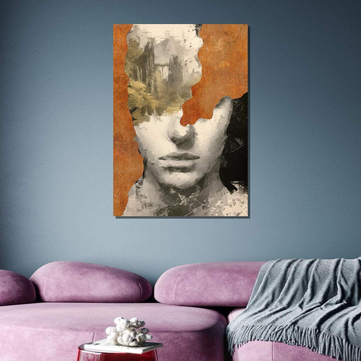 Abstract Landscape Portrait Canvas, Modern Face Art with Nature, Abstract Minimalist Wall Decor, Rustic Monochrome Art, Ready to Hang Canvas