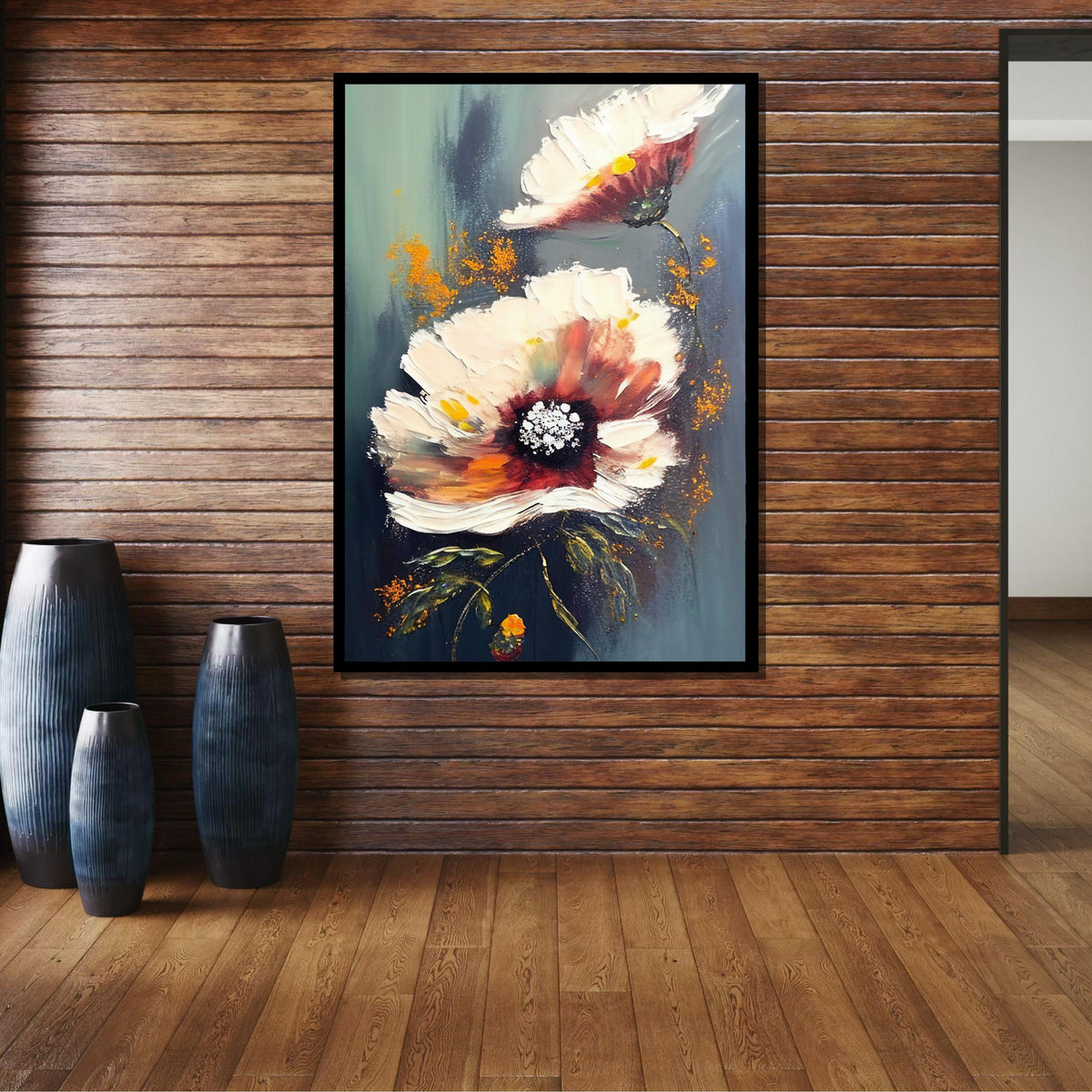 Beige Floral Canvas Art, Neutral Flower Painting, Elegant Wall Decor, Botanical Artwork,Wall Art, Pastel Flower Artwork,Ready to Hang Canvas